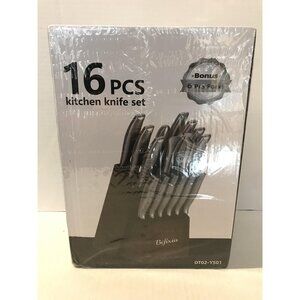 Kitchen Knife Set and Block 16 Piece with Shears All Metal High Carbon Steel